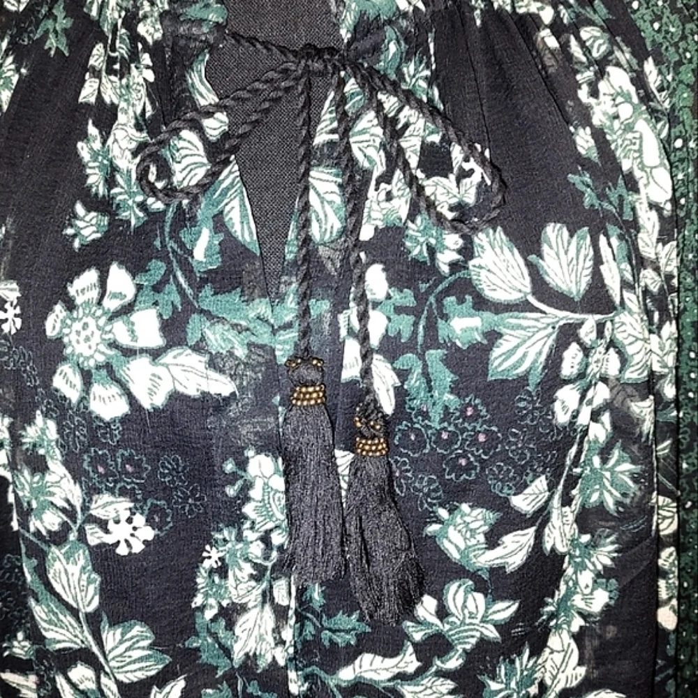 Free People Floral Pheasant Top With Poet Sleeves